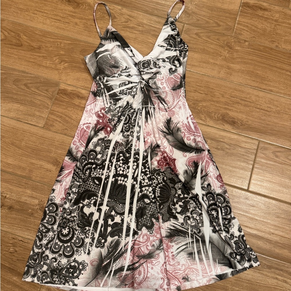 VENUS Black and White Spaghetti Strap Midi Dress